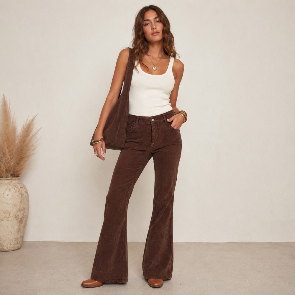 J. Galt Flare Corduroy Pants Womens Size M Chocolate Brown Y2K Fall Boho Chic